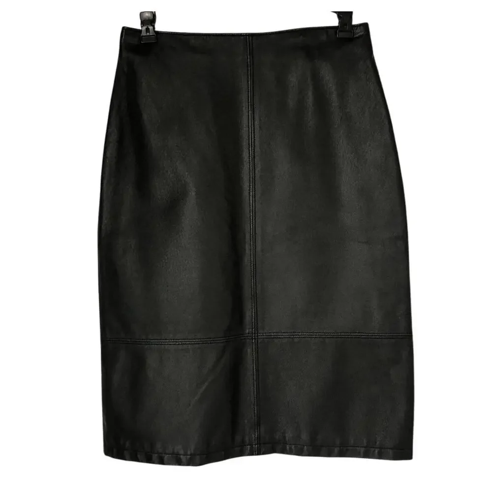 1990s Bronson Thomas Black Leather Pencil Skirt 4